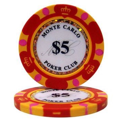 Image de 25 jetons de poker (5$) Monte Carlo 14gr