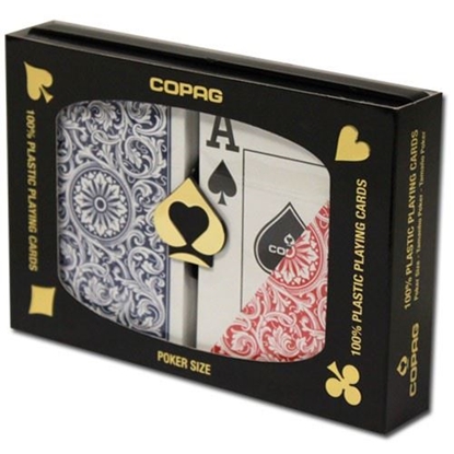 Image de Paquet double Copag 100% plastique - Bleu & Rouge - Poker - Index jumbo