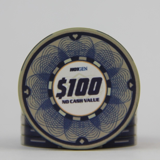 Image sur Jeton de poker en céramique 10gr -HotGen 100$ / Rouleau 25