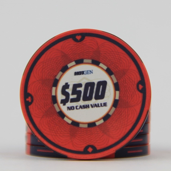 Image sur Jeton de poker en céramique 10gr -HotGen 500$ / Rouleau 25