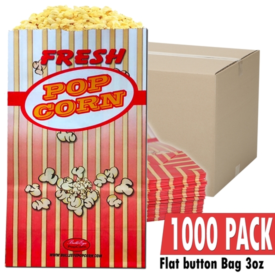 Image sur Caisse de 1000 sacs vides de 3oz pour maïs soufflé avec Fond plat