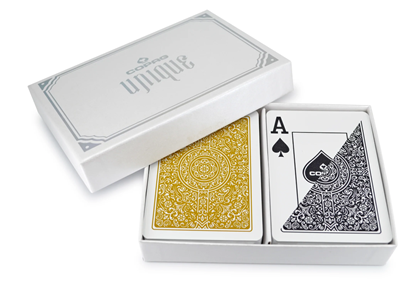 Image de Paquet double Copag Unique 100% plastique - Or & Noir - Poker - Index Jumbo