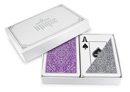 Image sur Paquet double Copag Unique 100% plastique - Mauve & Gris - Poker - Index Jumbo