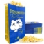 Blue popcorn bag 1.5oz with flat bottom and popcorn