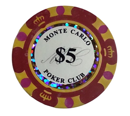 Image de 25 jetons de poker (5$) Monte Carlo 14gr