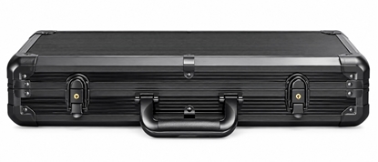 Black aluminum poker chip case, closed, front view
