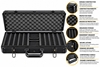 Black aluminum poker chip case, open, with poker chips